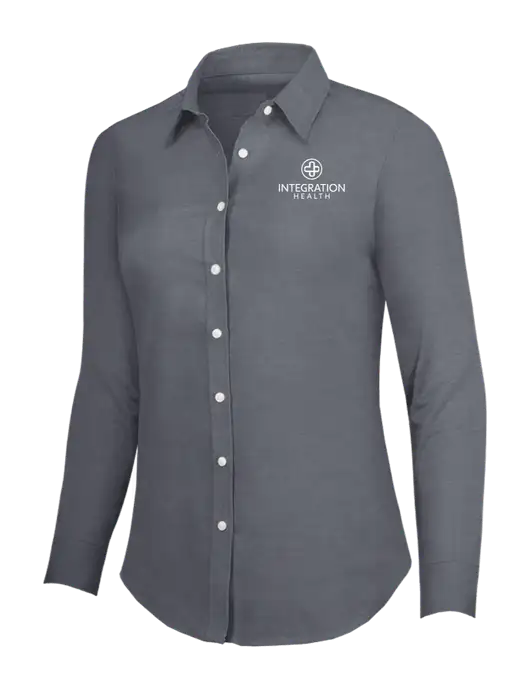 Dark Grey Womens SuperPro Oxford Shirt w/Integration Health Logo