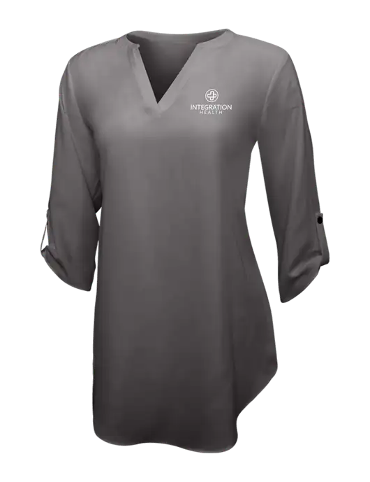 Dark Grey Womens 3/4 Sleeve Tunic Blouse w/Integration Health Logo