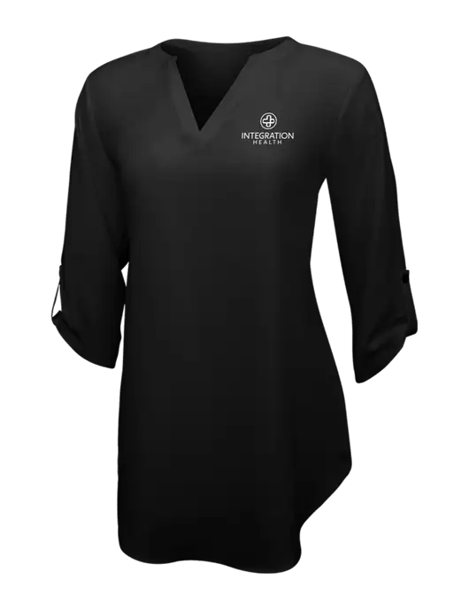 Womens Black 3/4 Sleeve Tunic Blouse w/Integration Health Logo