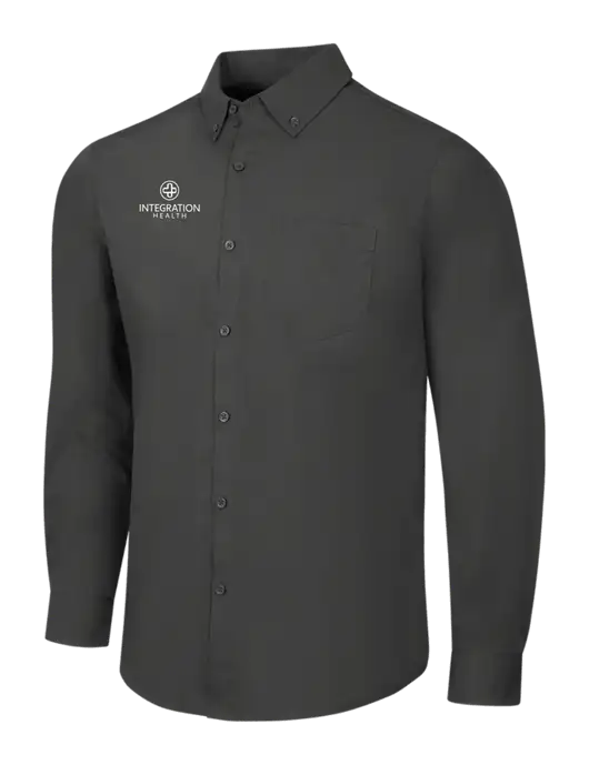 Dark Grey Long Sleeve Carefree Poplin Shirt w/Integration Health Logo