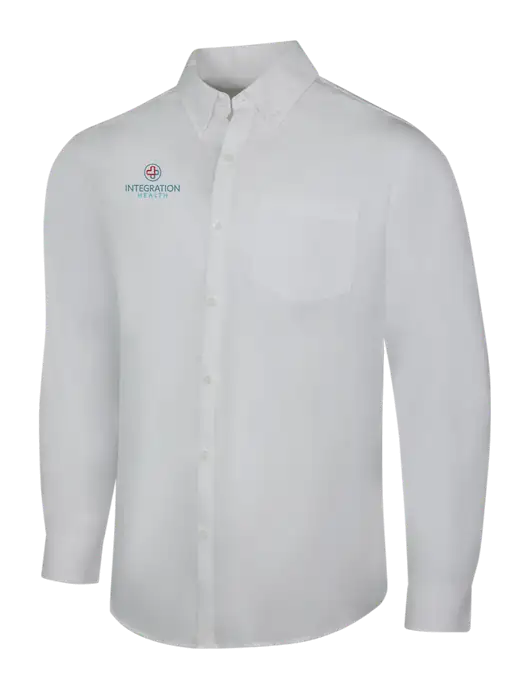 White Long Sleeve Carefree Poplin Shirt w/Integration Health Logo