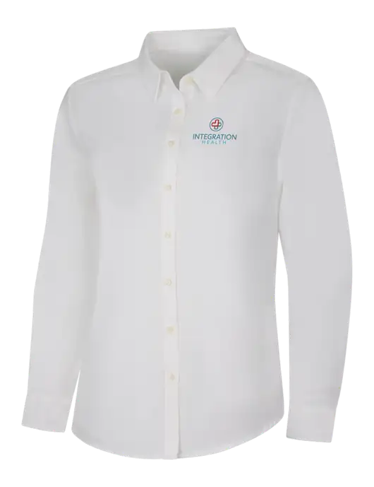 Womens White Long Sleeve Superpro React Twill Shirt w/Integration Health Logo