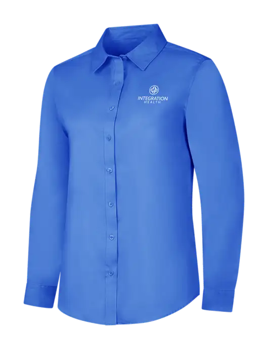 Dark Carolina Blue Womens Long Sleeve Superpro React Twill Shirt w/Integration Health Logo