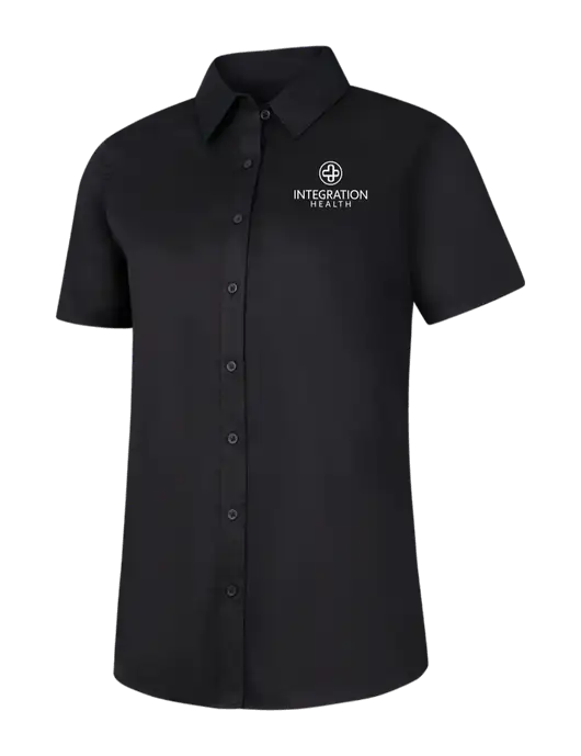 Womens Black Short Sleeve Superpro React Twill Shirt w/Integration Health Logo