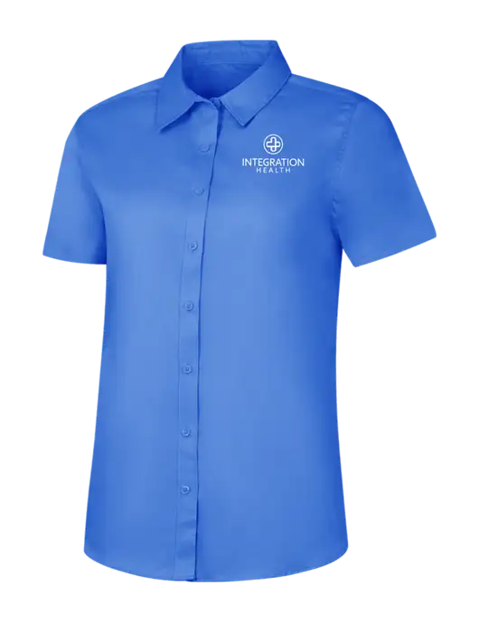 Womens Dark Carolina Blue Short Sleeve Superpro React Twill Shirt w/Integration Health Logo