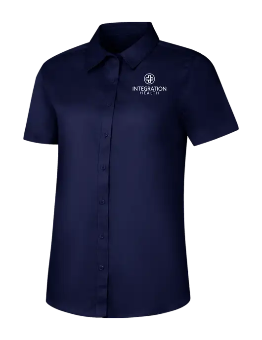 Womens Navy Short Sleeve Superpro React Twill Shirt w/Integration Health Logo