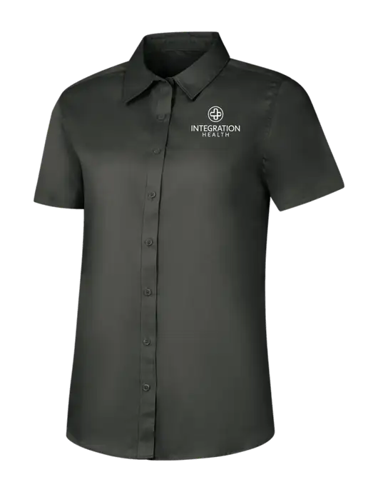Womens Dark Grey Short Sleeve Superpro React Twill Shirt w/Integration Health Logo
