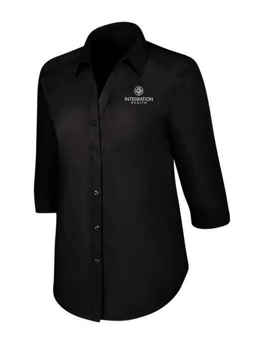 Womens Black 3/4 Sleeve Carefree Poplin Shirt w/Integration Health Logo