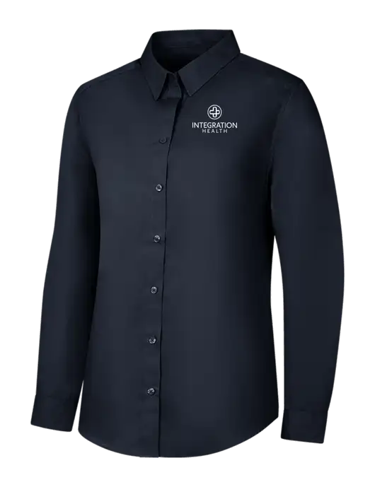 Womens River Blue Navy Long Sleeve Carefree Poplin Shirt w/Integration Health Logo
