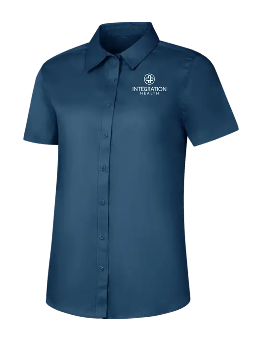 Womens Light Navy Short Sleeve Superpro React Twill Shirt w/Integration Health Logo