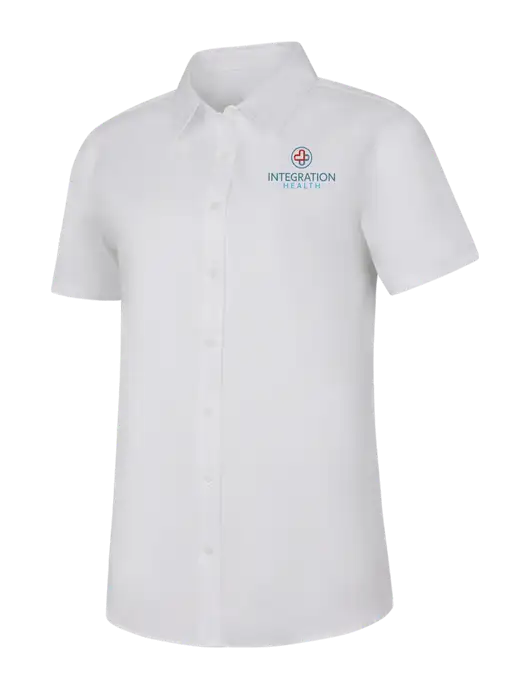 Womens White Short Sleeve Superpro React Twill Shirt w/Integration Health Logo