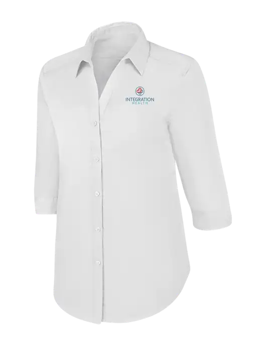 Womens White 3/4 Sleeve Carefree Poplin Shirt w/Integration Health Logo