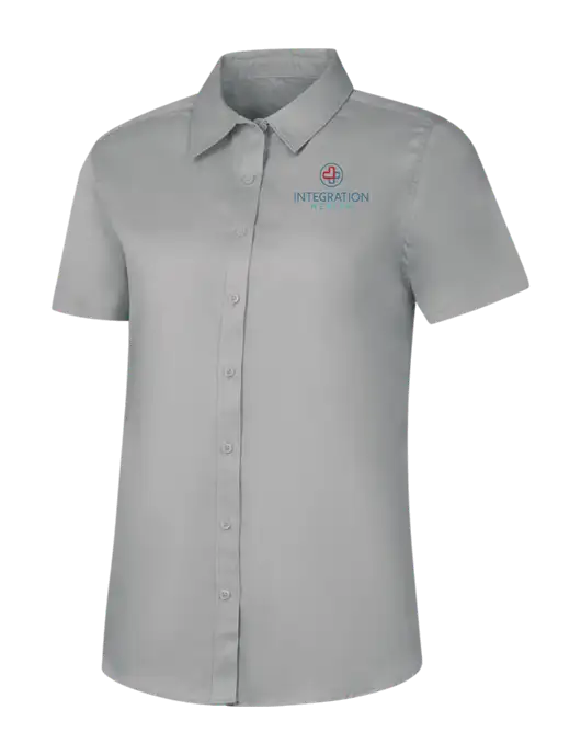 Womens Light Grey Short Sleeve Superpro React Twill Shirt w/Integration Health Logo