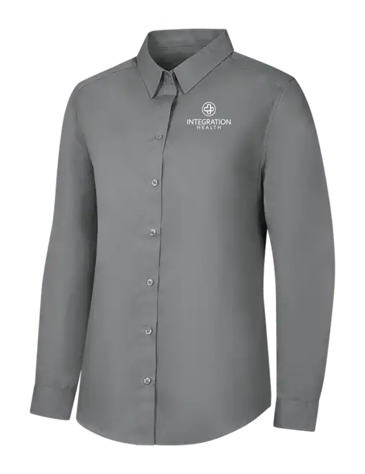 Womens Medium Grey Long Sleeve Carefree Poplin Shirt w/Integration Health Logo