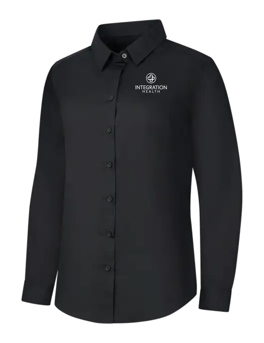 Womens Black Long Sleeve Carefree Poplin Shirt w/Integration Health Logo