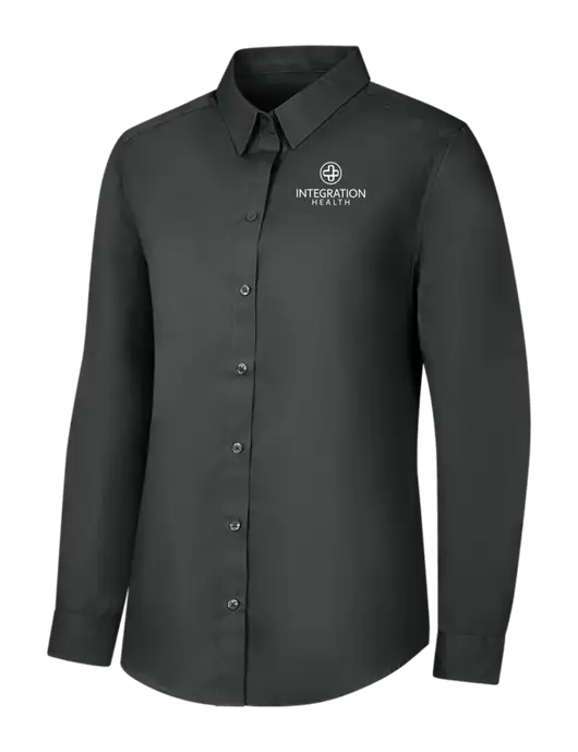 Womens Dark Grey Long Sleeve Carefree Poplin Shirt w/Integration Health Logo