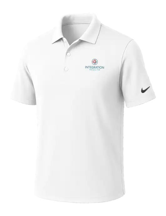 NIKE White Dri-Fit Micro Pique Polo w/Integration Health Logo