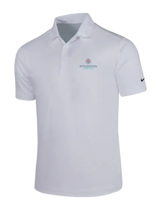 NIKE White Dri-Fit Vertical Mesh Polo w/Integration Health Logo