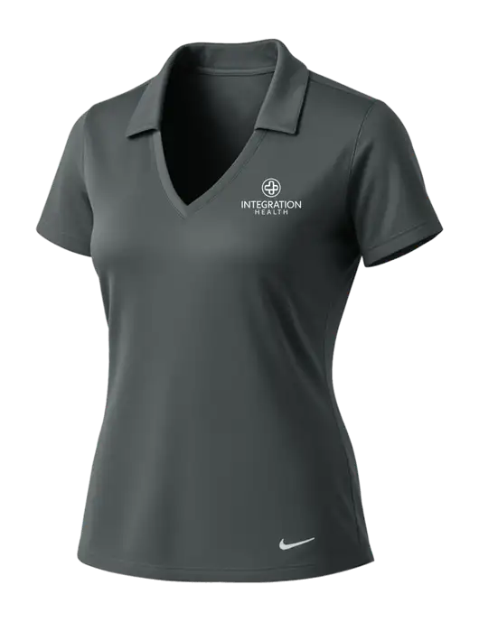 NIKE Dark Grey Womens Dri-Fit Vertical Mesh Polo w/Integration Health Logo