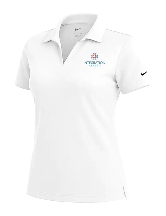 NIKE White Womens Dri-Fit Micro Pique Polo w/Integration Health Logo