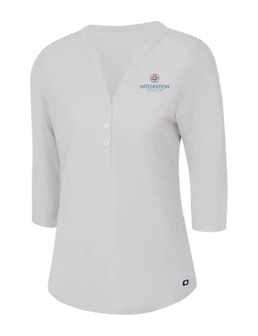 OGIO Bright White Jewel Henley w/Integration Health Logo
