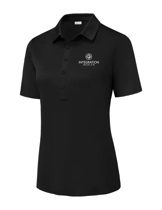 Black Womens Posi-UV Pro Polo w/Integration Health Logo