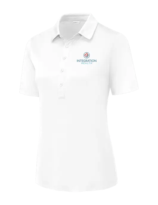 White Womens Posi-UV Pro Polo w/Integration Health Logo