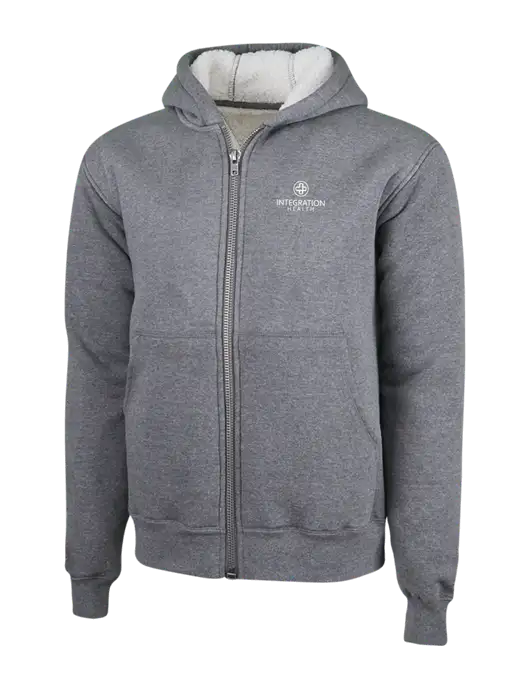 Cornerstone Grey Heather Heavyweight Sherpa Lined Hooded Fleece Jacket w/Integration Health Logo