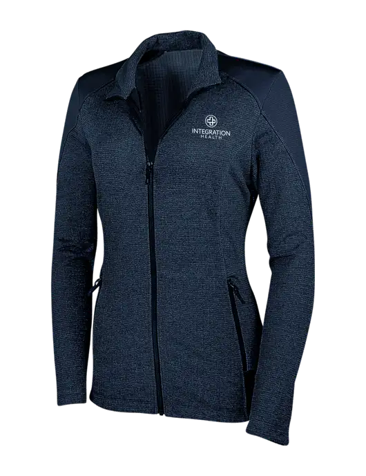 Navy Womens Grid Fleece Jacket w/Integration Health Logo