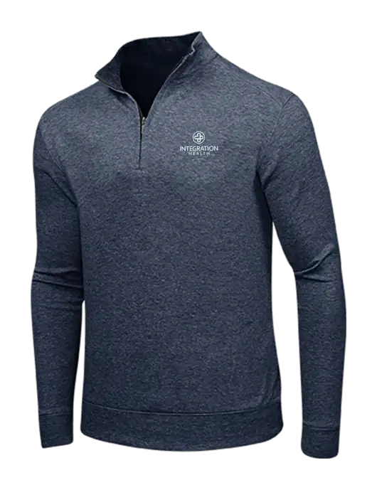 Estate Blue Heather/Charcoal Heather Interlock 1/4 Zip w/Integration Health Logo