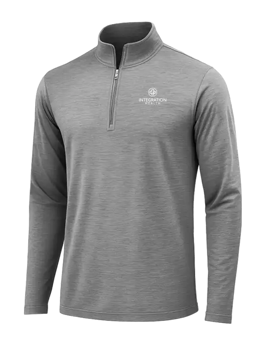 Dark Grey Heather Posicharge Tri-Blend Wicking 1/4 Zip Pullover w/Integration Health Logo