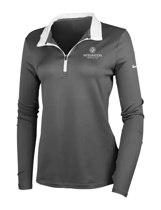 NIKE Dark Grey/White Womens Dry-Fit Stretch 1/2 Zip Cover-Up w/Integration Health Logo