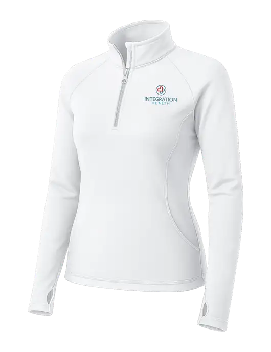 White Womens Sport Wick Stretch 1/4 Zip Pullover w/Integration Health Logo