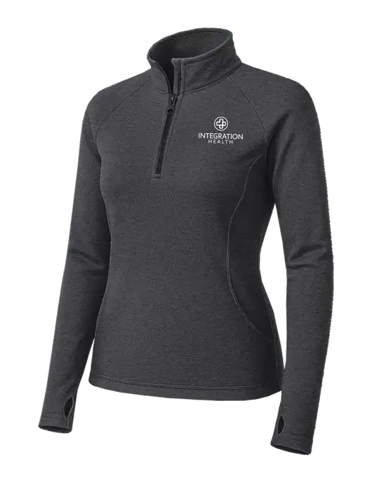 Dark Grey Heather Womens Sport Wick Stretch 1/4 Zip Pullover w/Integration Health Logo