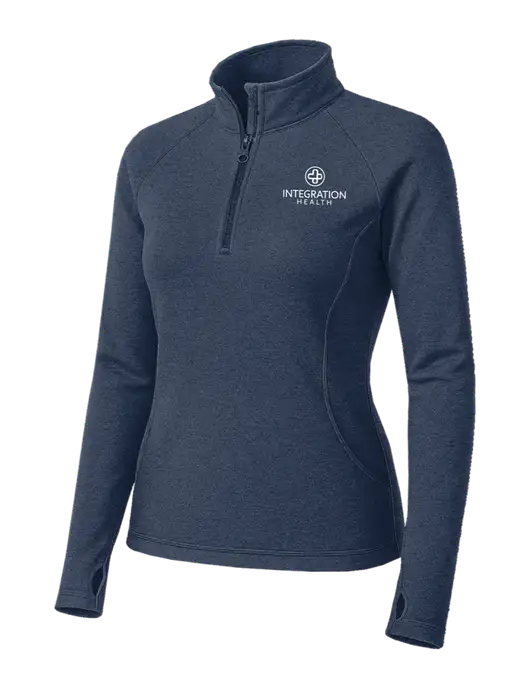 Navy Heather Womens Sport Wick Stretch 1/4 Zip Pullover w/Integration Health Logo