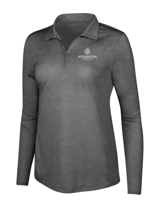 Dark Grey Heather Womens Posicharge Tri-Blend Wicking 1/4 Zip Pullover w/Integration Health Logo
