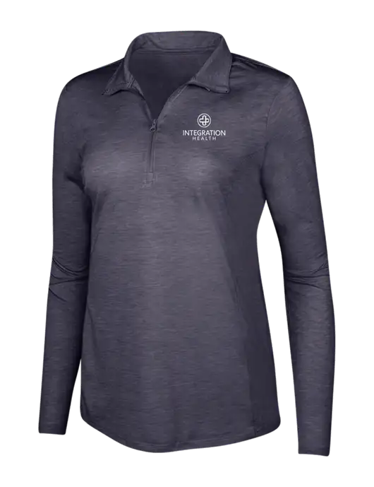 True Navy Heather Womens Posicharge Tri-Blend Wicking 1/4 Zip Pullover w/Integration Health Logo