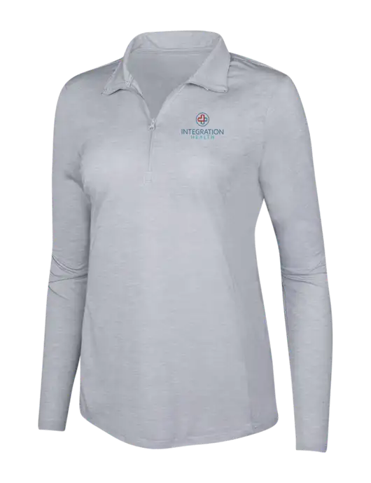 Light Grey Heather Womens Posicharge Tri-Blend Wicking 1/4 Zip Pullover w/Integration Health Logo