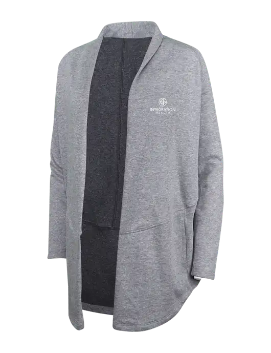 Medium Heather Grey/Char Heather Womens Interlock Cardigan w/Integration Health Logo