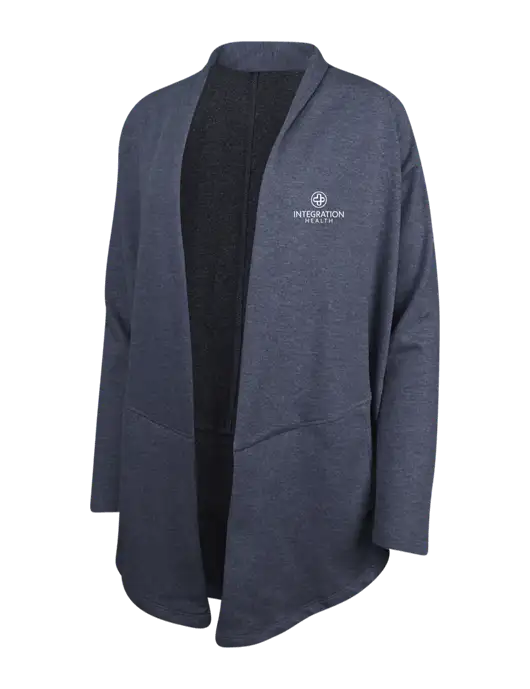 Estate Blue Heather/Charcoal Heather Womens Interlock Cardigan w/Integration Health Logo