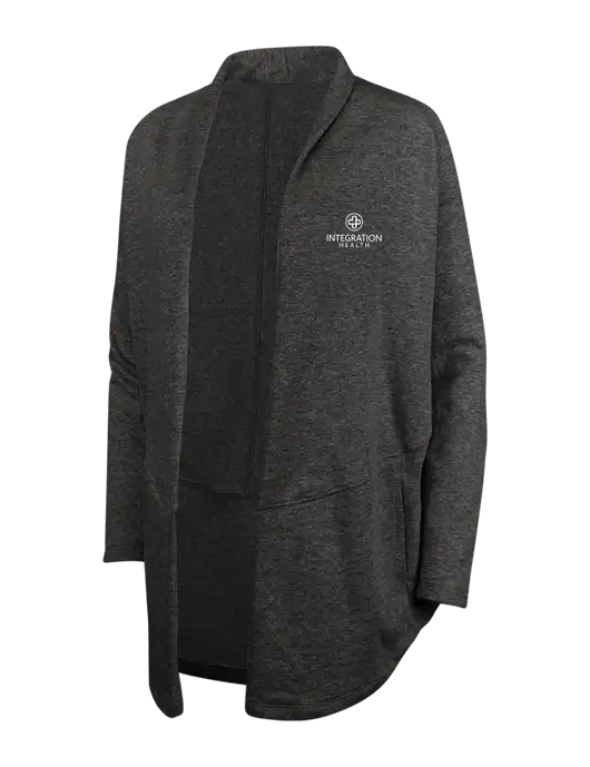 Charcoal Heather/ Medium Heather Grey Womens Interlock Cardigan w/Integration Health Logo