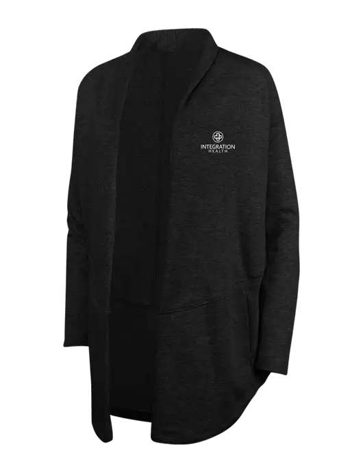 Deep Black/Charcoal Heather Womens Interlock Cardigan w/Integration Health Logo