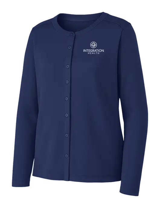 Dress Blue Navy Womens Concept Stretch Button-Front Cardigan Sweater w/Integration Health Logo