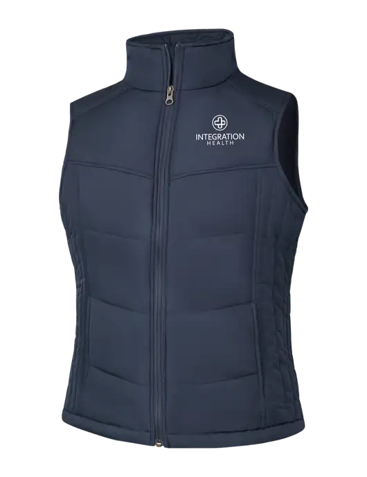  Womens Dark Slate/Black Puffy Vest w/Integration Health Logo