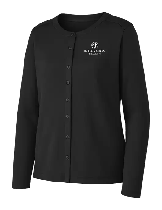Black Womens Concept Stretch Button-Front Cardigan Sweater w/Integration Health Logo
