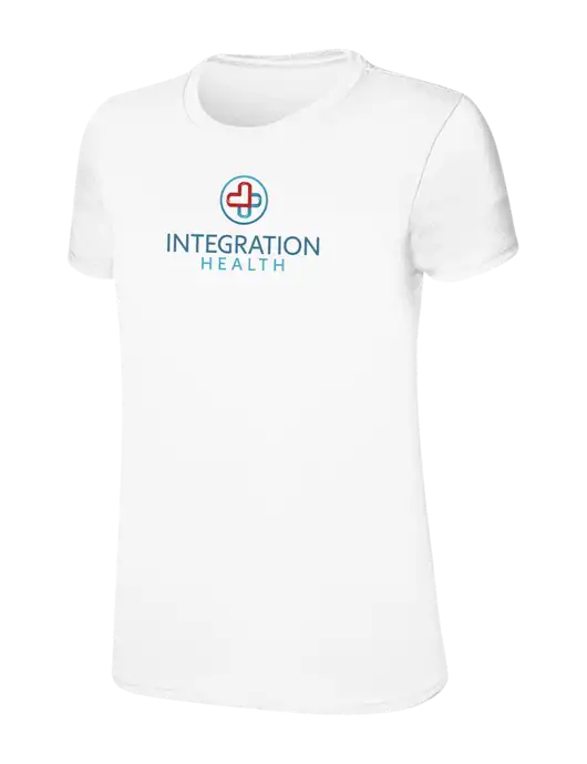 Womens Ring Spun White 4.5 oz T-Shirt w/Integration Health Logo