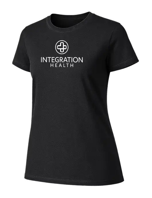 Womens Ring Spun Jet Black 4.5 oz T-Shirt w/Integration Health Logo