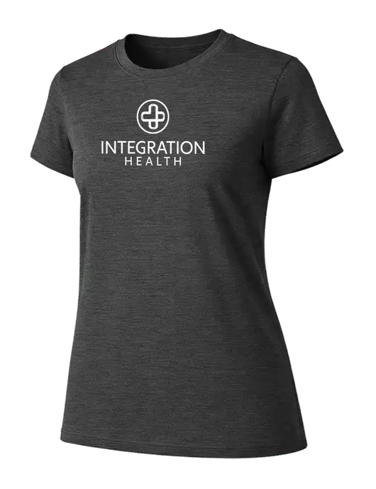 Womens Ring Spun Dark Heather Grey 4.5 oz T-Shirt w/Integration Health Logo