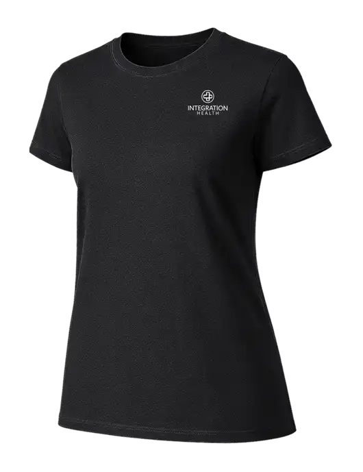 Womens Ring Spun Jet Black 4.5 oz T-Shirt w/Integration Health Logo