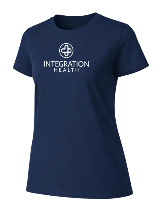 Womens Ring Spun Navy 4.5 oz T-Shirt w/Integration Health Logo